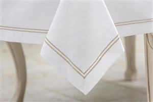 Table Cloth 2 Sıra Pikolu 180*280 White-Gold