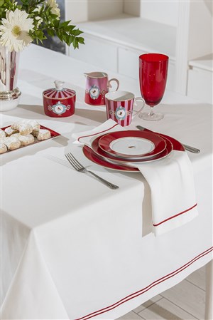 Table Cloth 2 Sıra Pikolu 180*280 White-Red
