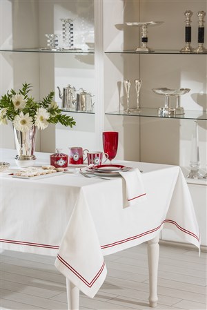 Table Cloth 2 Sıra Pikolu 180*340 White-Red