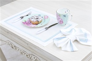 Placemat 2 Line Pico, Set Of 2 White-Turquoise