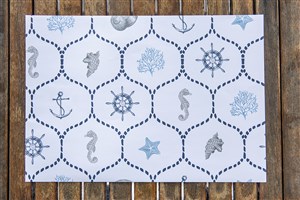 Placemat Paper Printed Marin, Pack Of 50 White-Navy