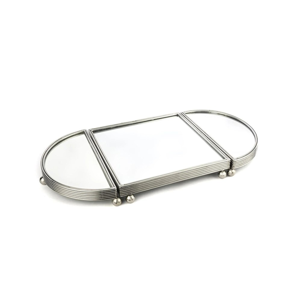 Gümüş Oval Aynalı Metal Tepsi 25x50 cm P341.379049 