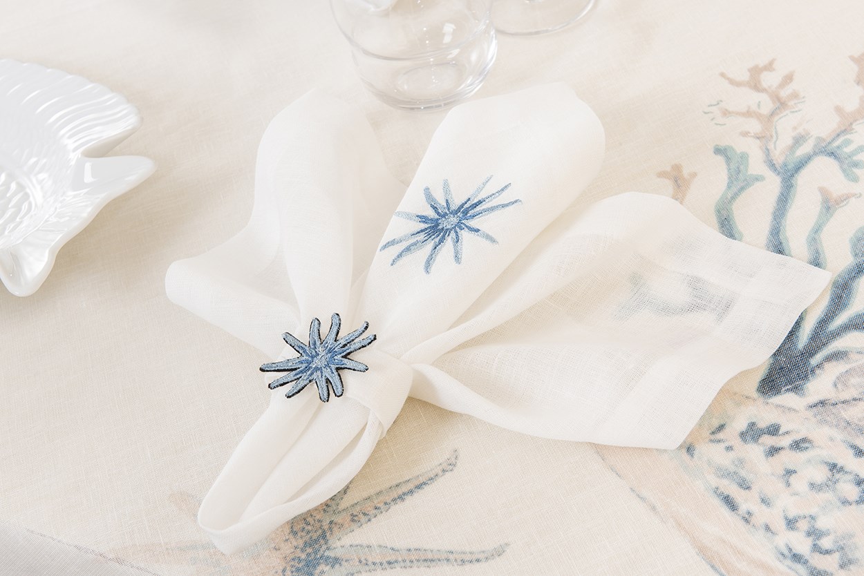 Table Cloth Printed Sea Life White-Blue