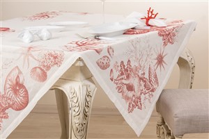 Table Cloth Printed Sea Life White-Coral