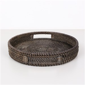 Rattan Ceviz Rengi Yuvarlak Tepsi 30*5 cm GOZDE-TPK-30 